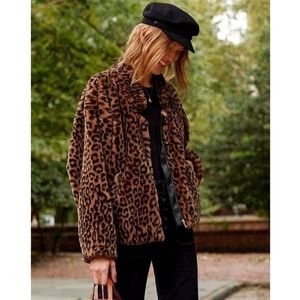 NWOT Free People Faux Fur Cheetah Pleather Coat Jacket